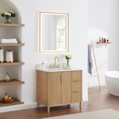 Sierra 36" Single Bathroom Vanity in Washed Light Brown with Engineered Stone Countertop