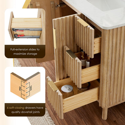 Sierra 48 Inch Freestanding Single Sink Bathroom Vanity in Washing Light Brown with Grain White Engineered Stone Countertop