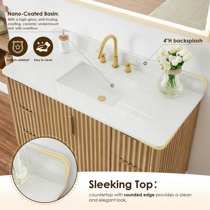 Sierra 48 Inch Freestanding Single Sink Bathroom Vanity in Washing Light Brown with Grain White Engineered Stone Countertop