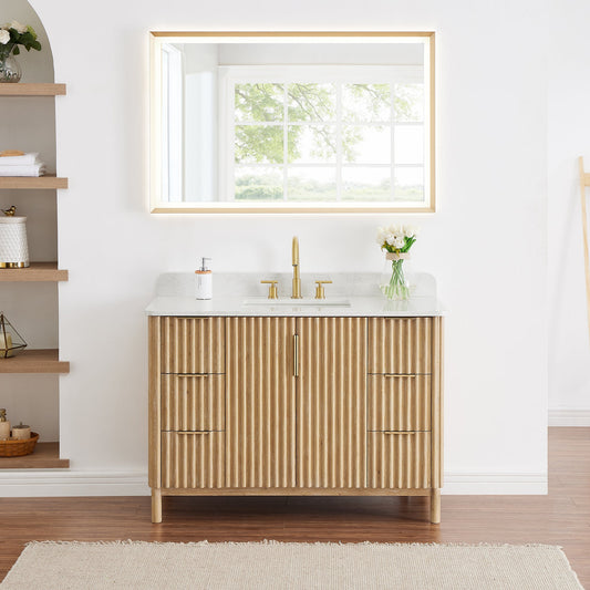 Sierra 48" Single Bathroom Vanity in Washed Light Brown with Engineered Stone Countertop