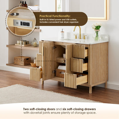 Sierra 48" Single Bathroom Vanity in Washed Light Brown with Engineered Stone Countertop