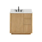 Clayton 36" Single Bathroom Vanity in Washed Light Brown with Grain White Engineered Stone Countertop
