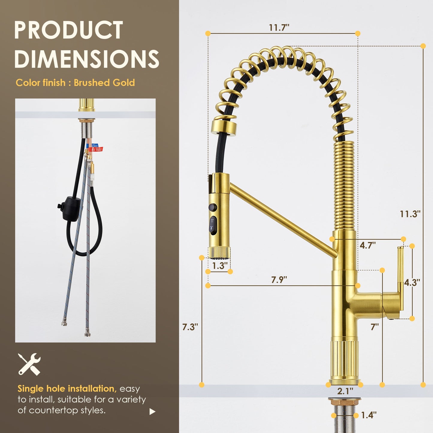 Nette Single-Handle Kitchen Faucet with Pull Down Sprayer