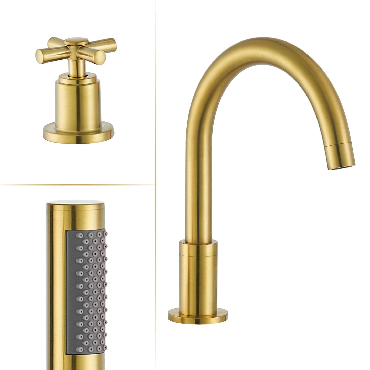 Sorlia Cross Handles Deck-Mount Roman Tub Faucet with Handshower