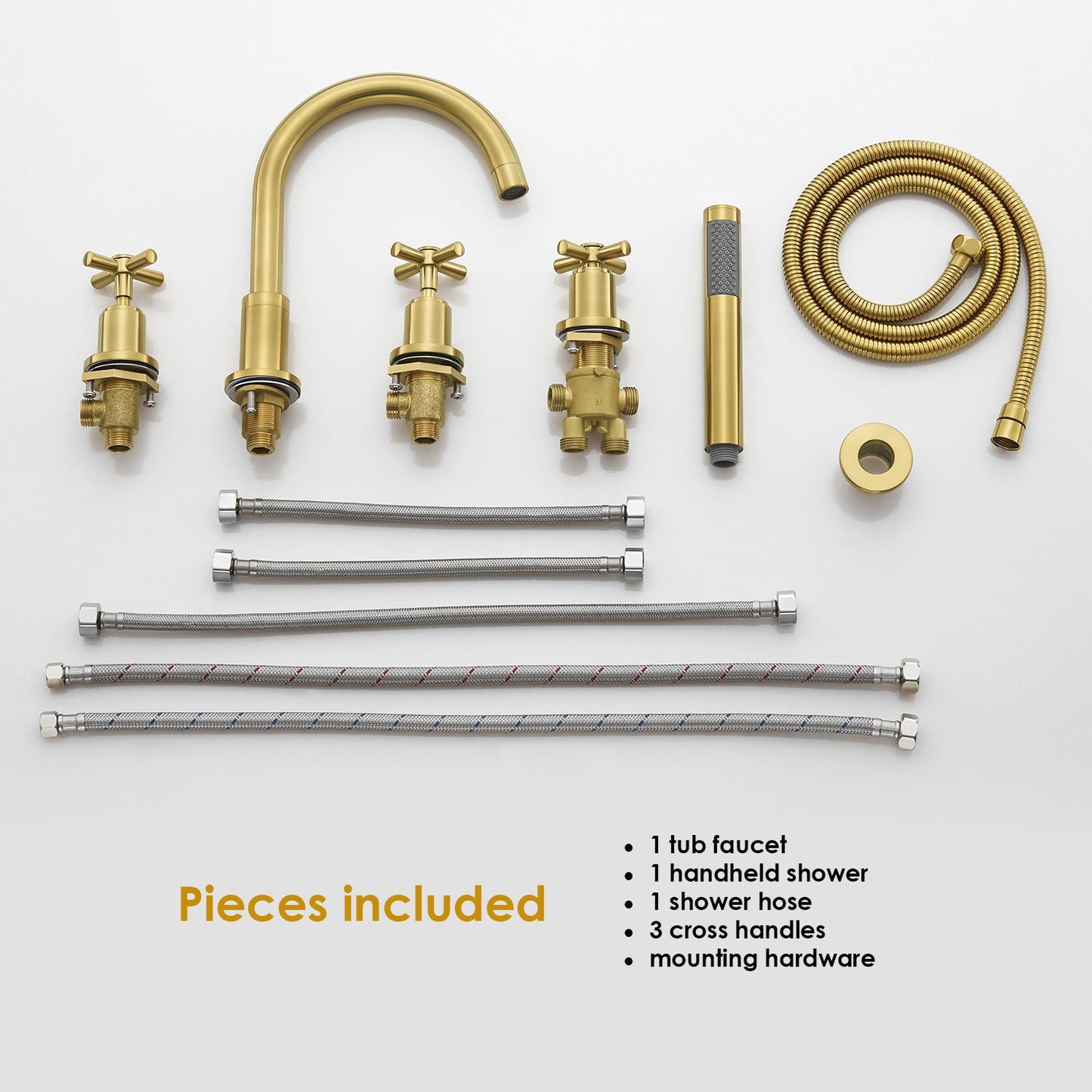 Sorlia Cross Handles Deck-Mount Roman Tub Faucet with Handshower