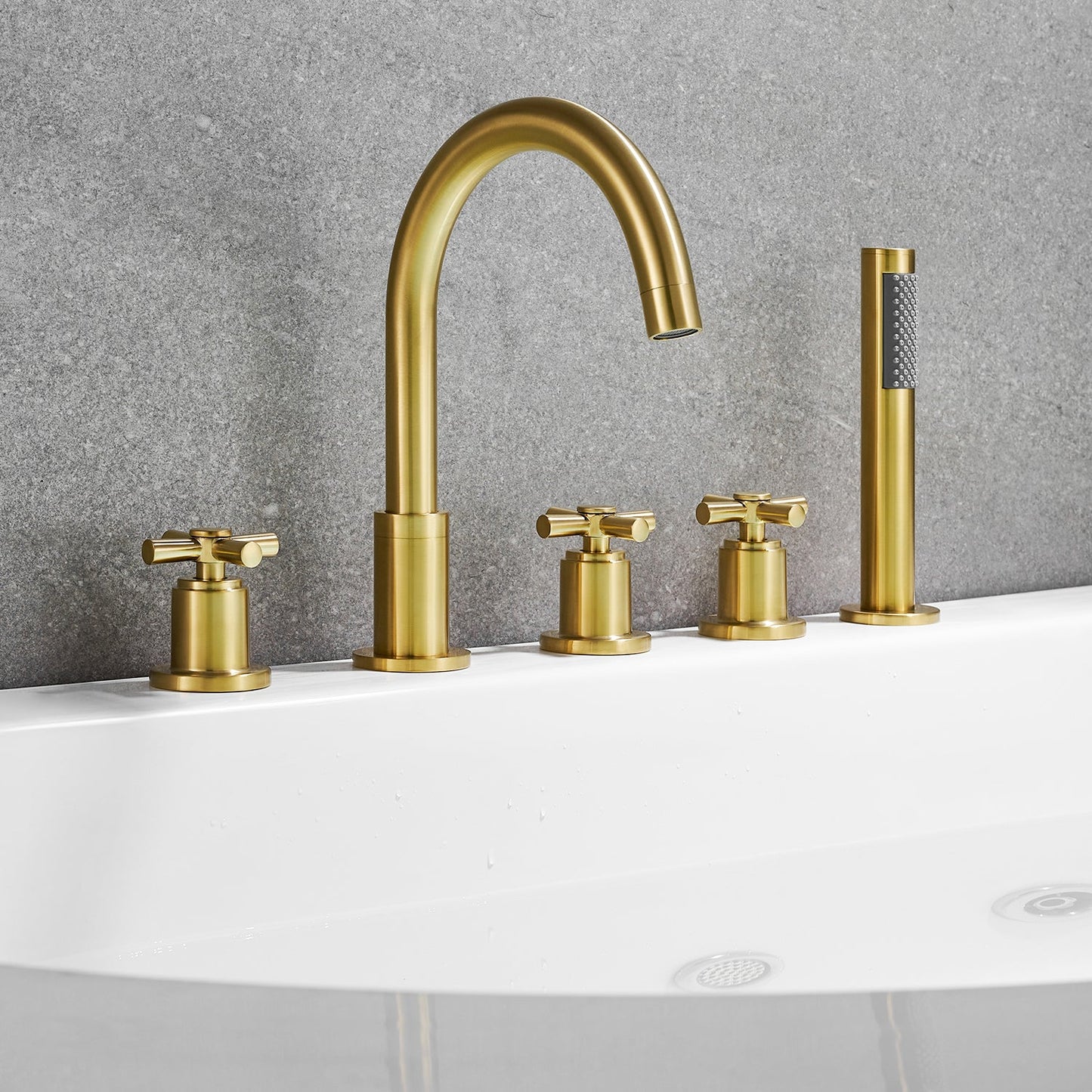Sorlia Cross Handles Deck-Mount Roman Tub Faucet with Handshower