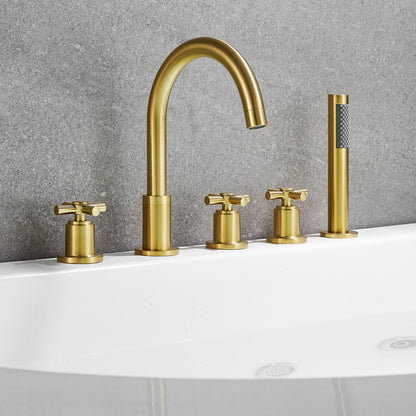 Sorlia Cross Handles Deck-Mount Roman Tub Faucet with Handshower