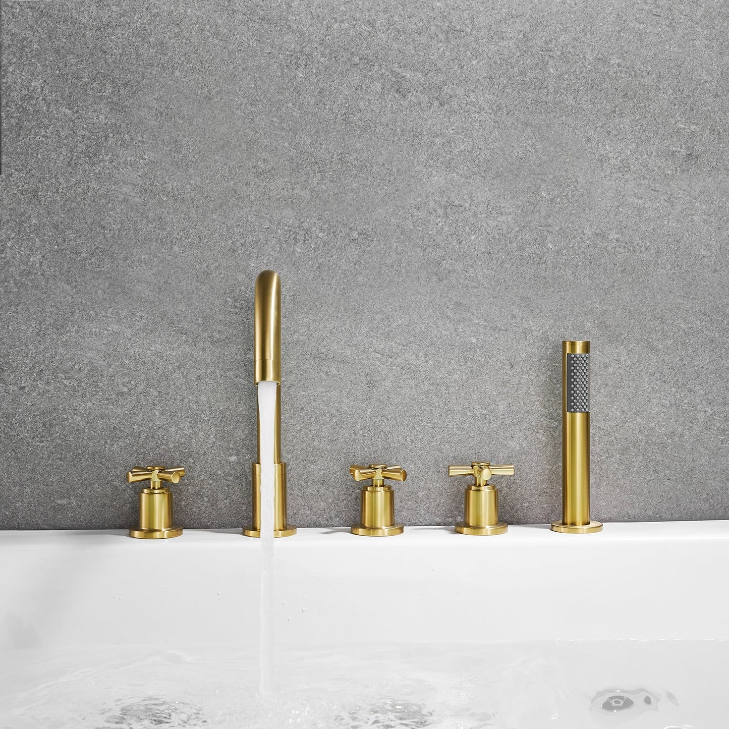 Sorlia Cross Handles Deck-Mount Roman Tub Faucet with Handshower