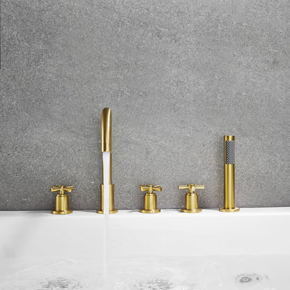 Sorlia Cross Handles Deck-Mount Roman Tub Faucet with Handshower