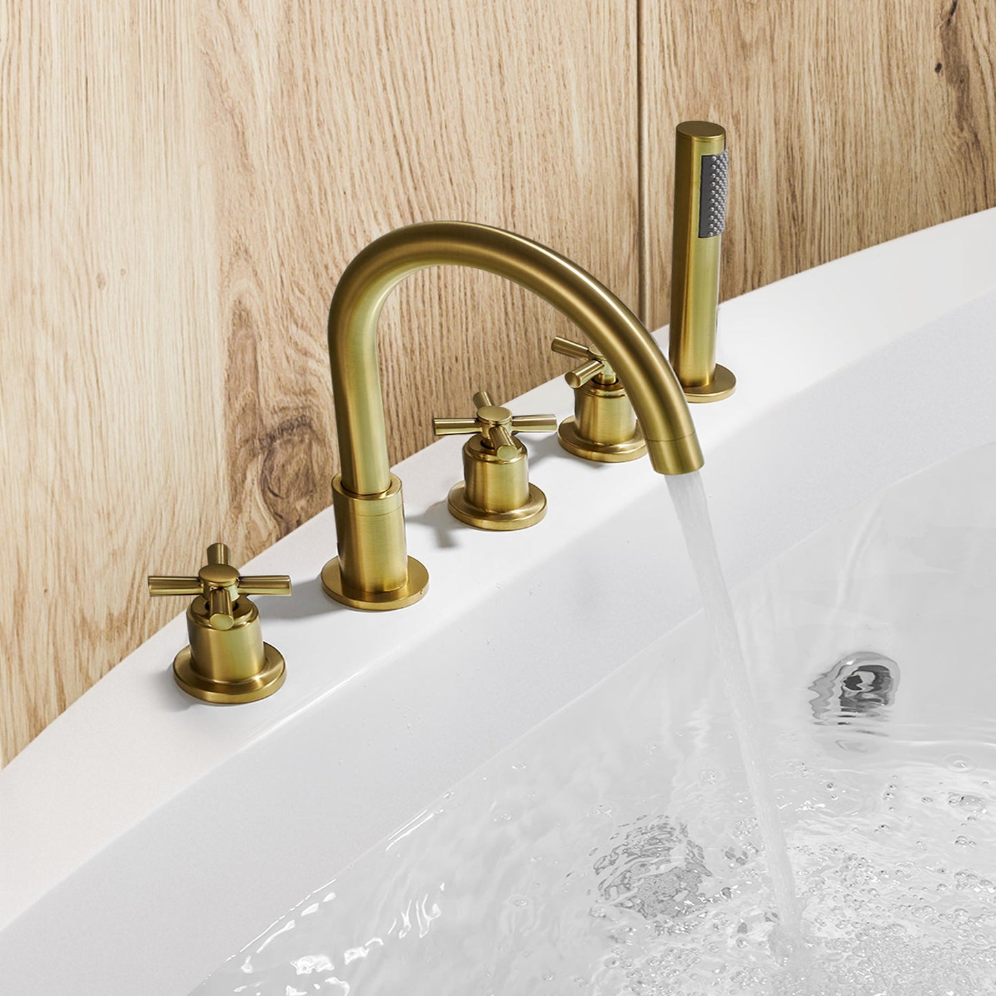 Sorlia Cross Handles Deck-Mount Roman Tub Faucet with Handshower