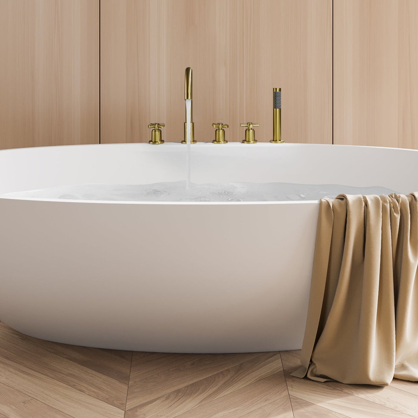 Sorlia Cross Handles Deck-Mount Roman Tub Faucet with Handshower
