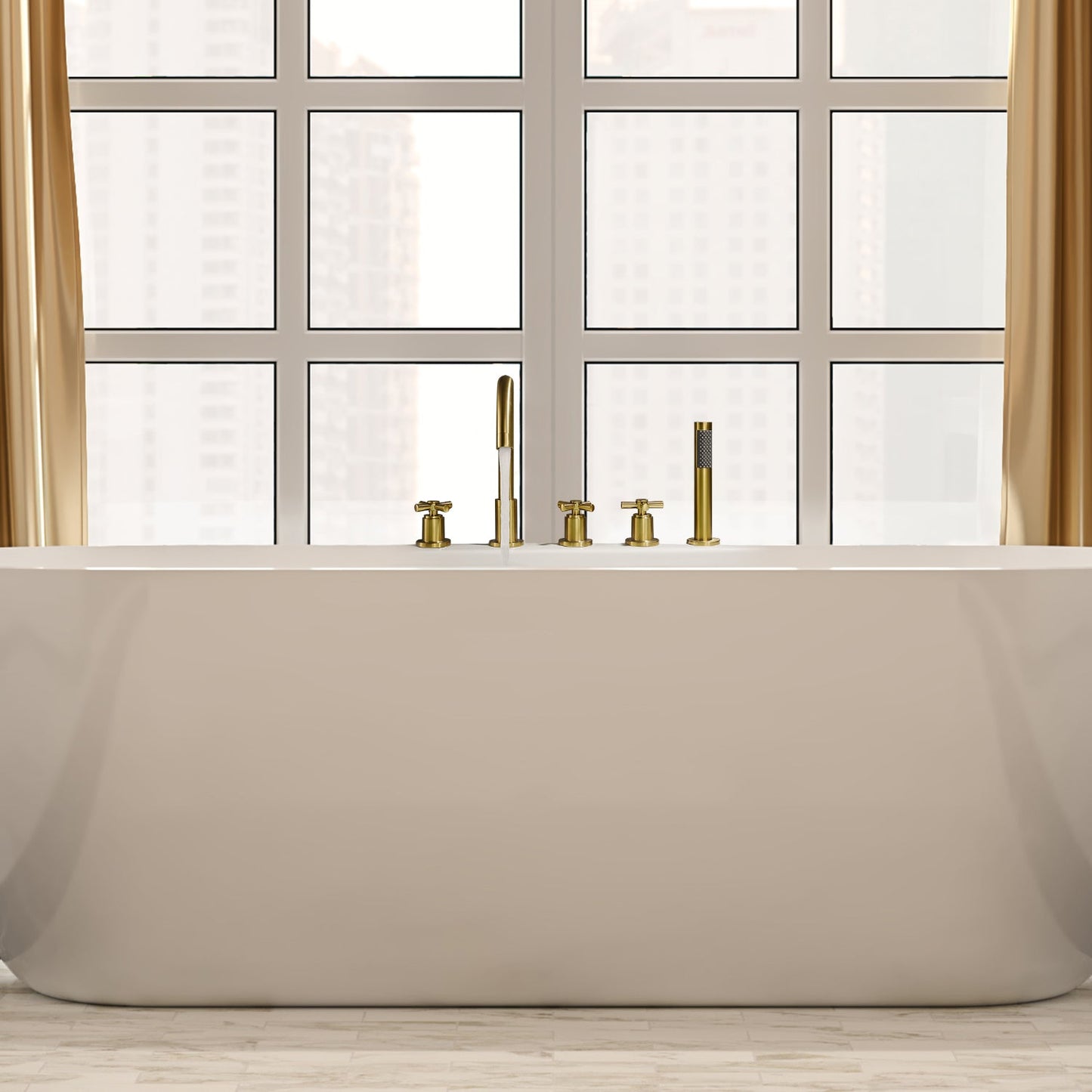 Sorlia Cross Handles Deck-Mount Roman Tub Faucet with Handshower
