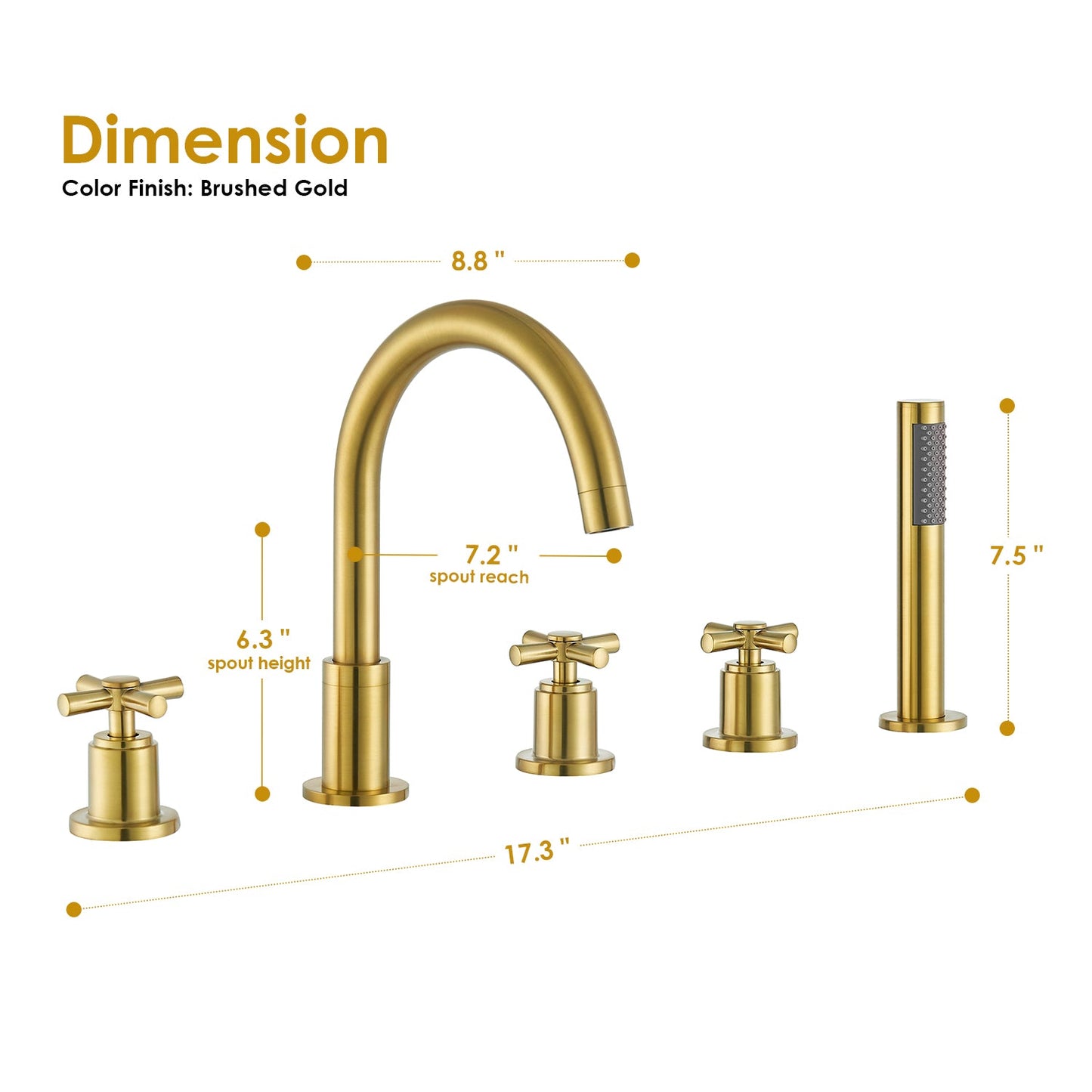 Sorlia Cross Handles Deck-Mount Roman Tub Faucet with Handshower