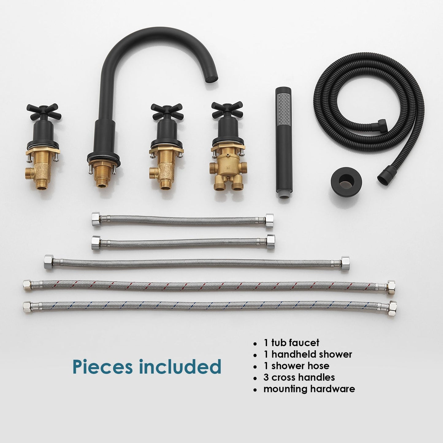 Sorlia Cross Handles Deck-Mount Roman Tub Faucet with Handshower