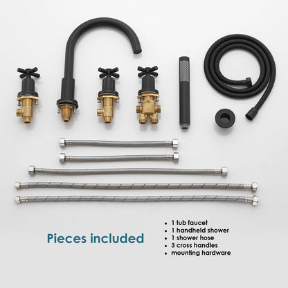 Sorlia Cross Handles Deck-Mount Roman Tub Faucet with Handshower