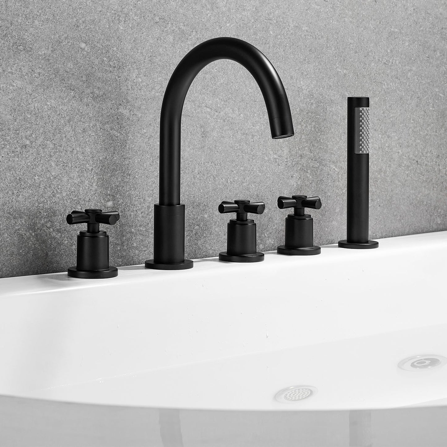 Sorlia Cross Handles Deck-Mount Roman Tub Faucet with Handshower