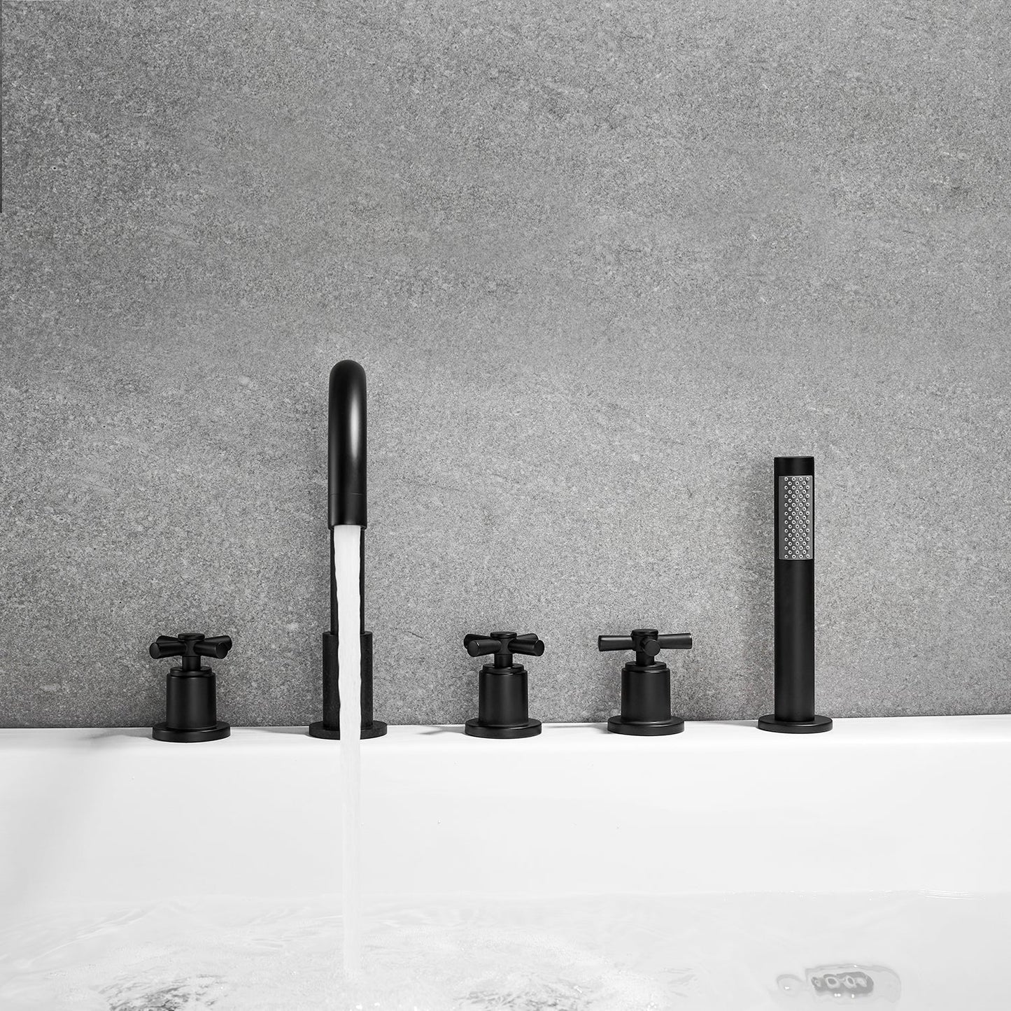 Sorlia Cross Handles Deck-Mount Roman Tub Faucet with Handshower