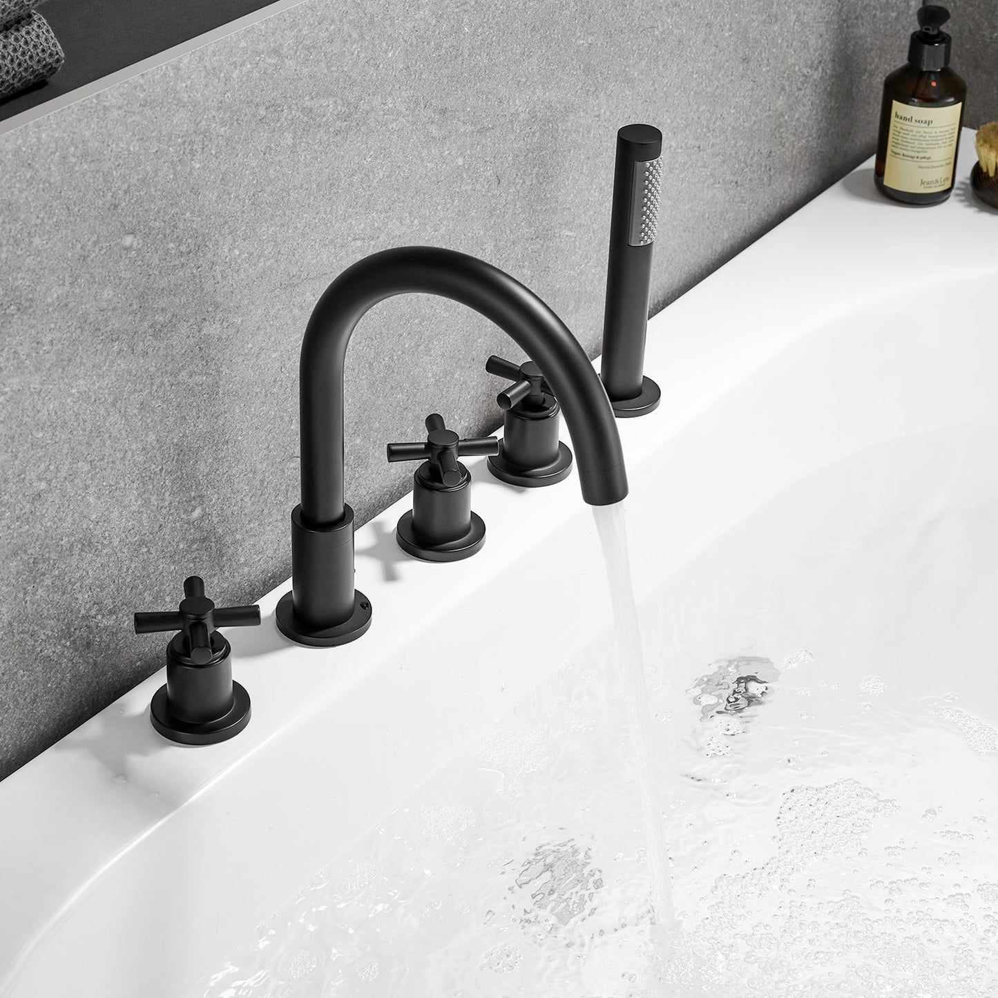 Sorlia Cross Handles Deck-Mount Roman Tub Faucet with Handshower