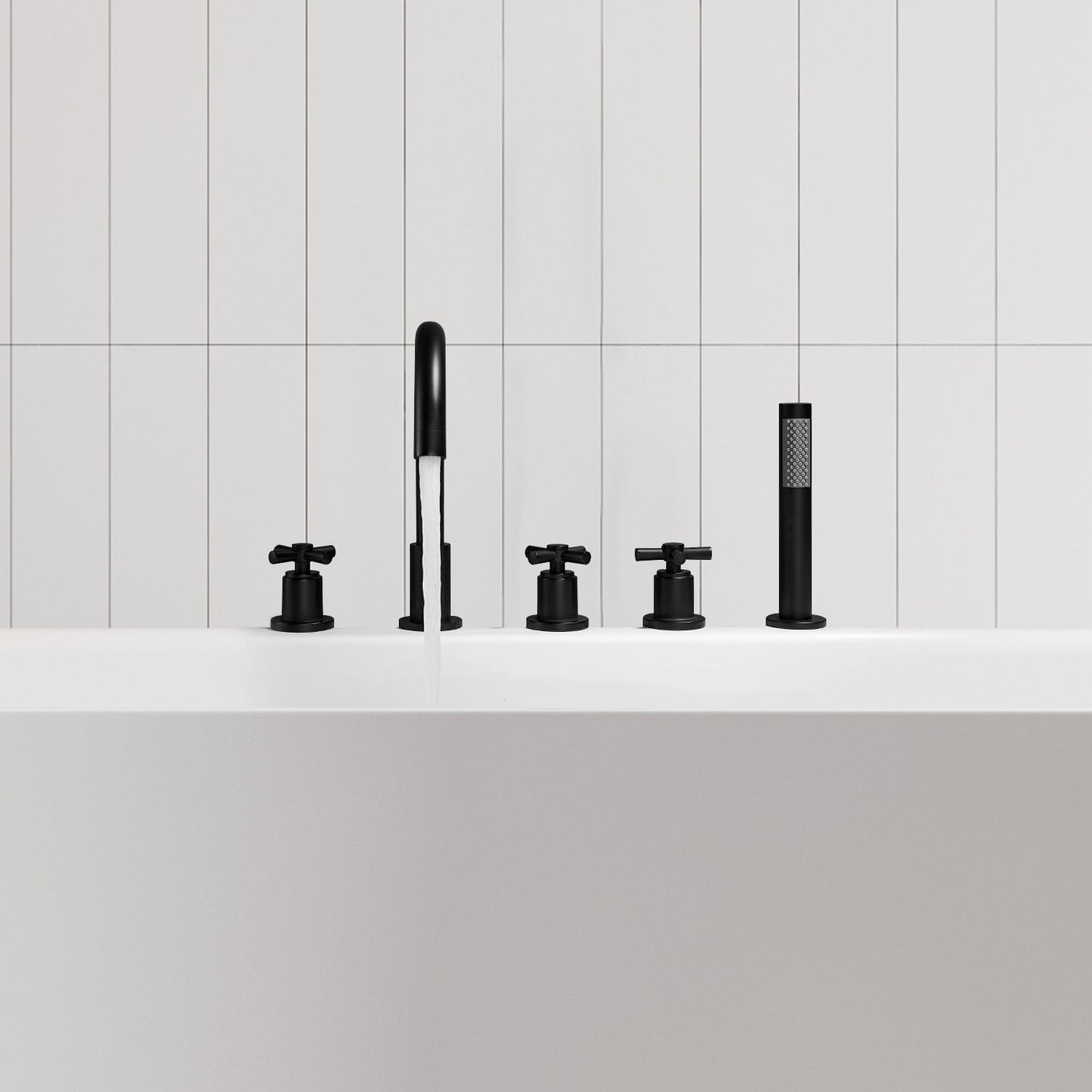 Sorlia Cross Handles Deck-Mount Roman Tub Faucet with Handshower