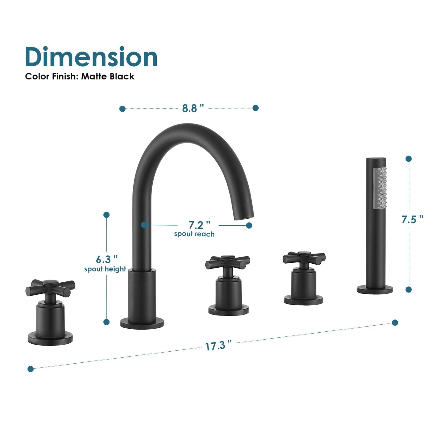 Sorlia Cross Handles Deck-Mount Roman Tub Faucet with Handshower