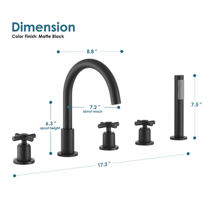 Sorlia Cross Handles Deck-Mount Roman Tub Faucet with Handshower