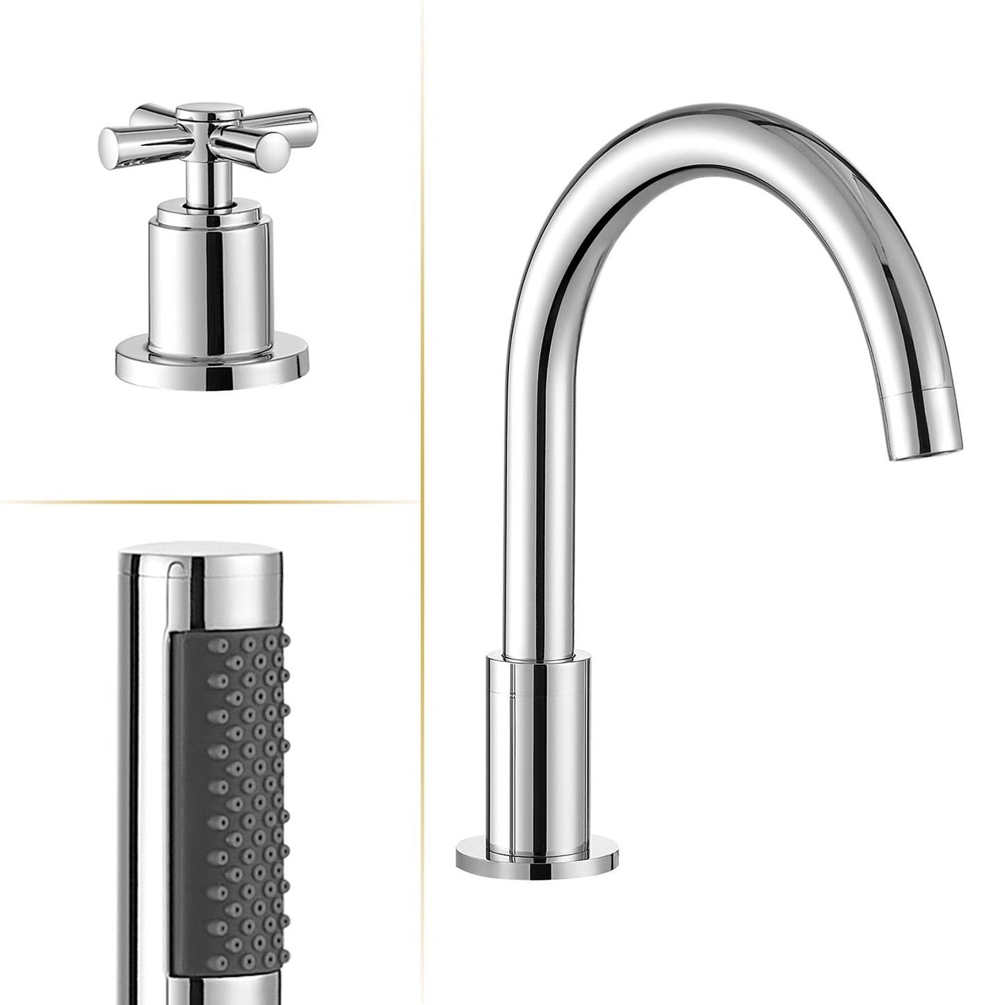 Sorlia Cross Handles Deck-Mount Roman Tub Faucet with Handshower