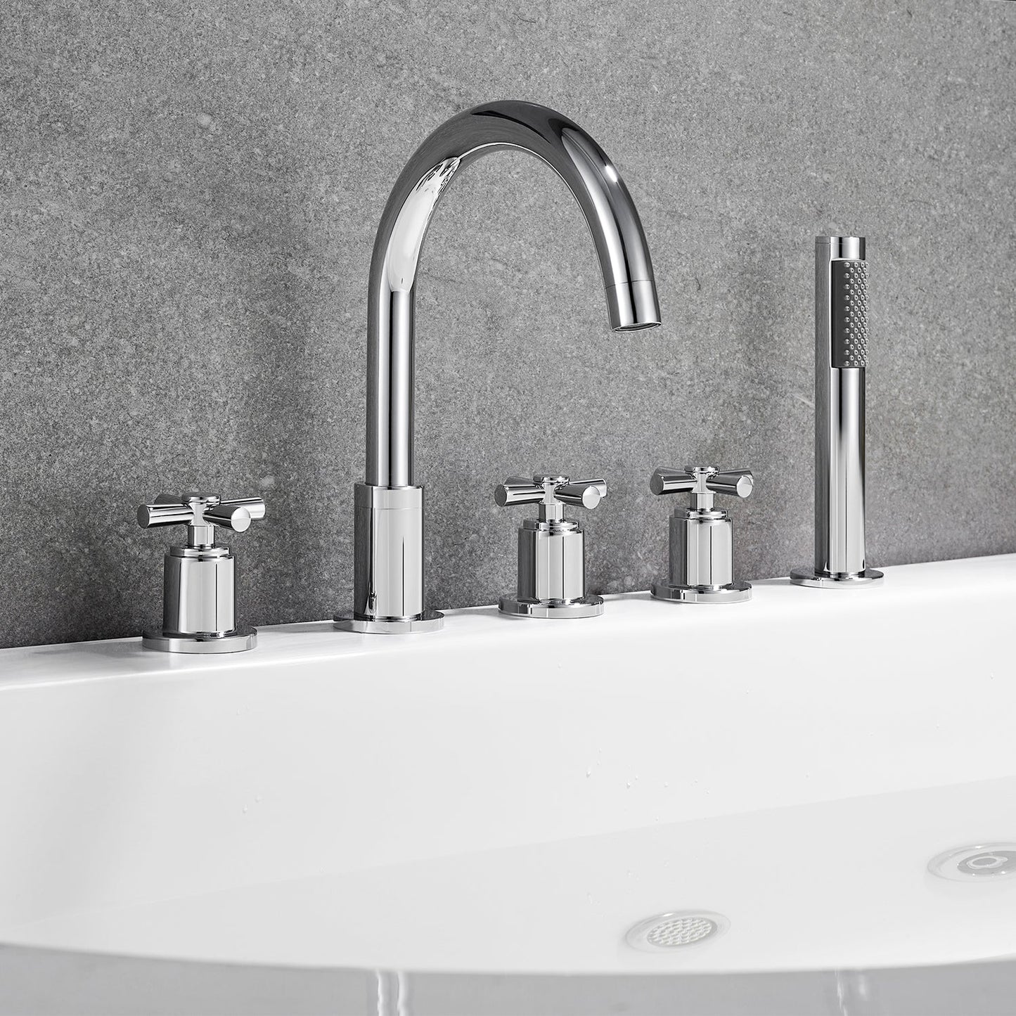 Sorlia Cross Handles Deck-Mount Roman Tub Faucet with Handshower