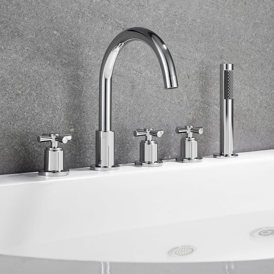 Sorlia Cross Handles Deck-Mount Roman Tub Faucet with Handshower