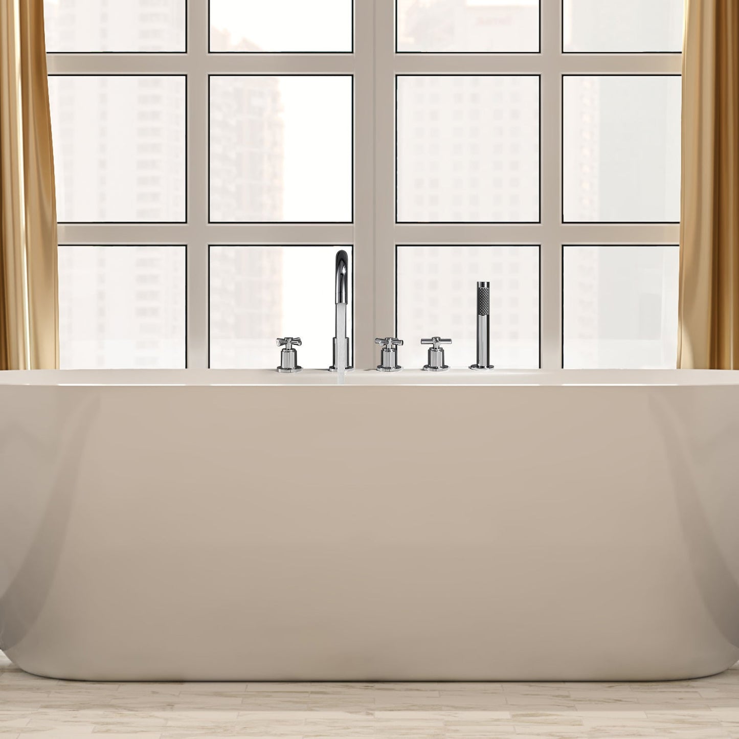 Sorlia Cross Handles Deck-Mount Roman Tub Faucet with Handshower