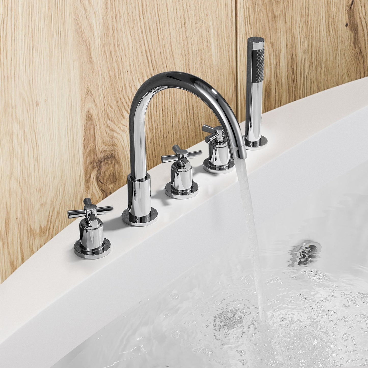 Sorlia Cross Handles Deck-Mount Roman Tub Faucet with Handshower