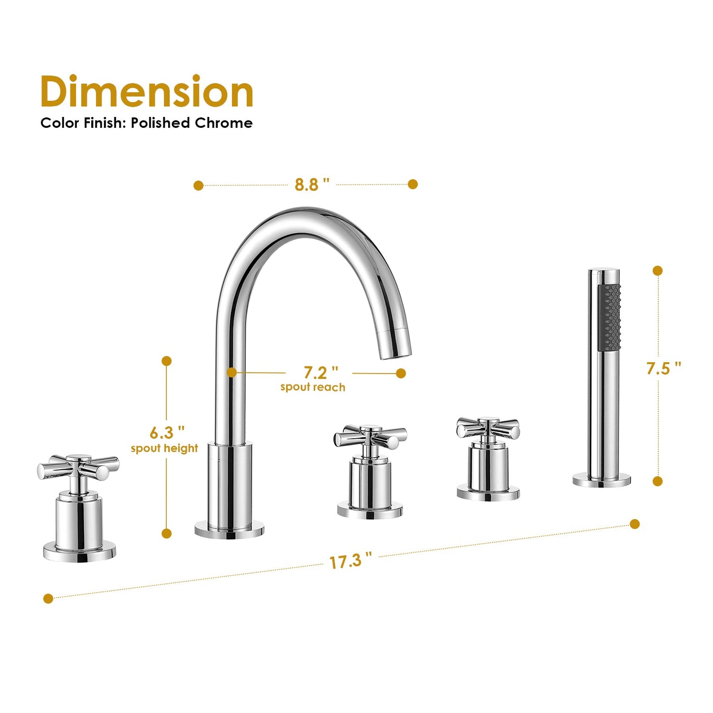 Sorlia Cross Handles Deck-Mount Roman Tub Faucet with Handshower
