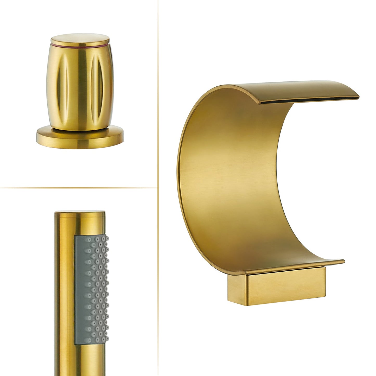 Recea Triple Handle Deck-Mount Roman Tub Faucet with Diverter and Handshower