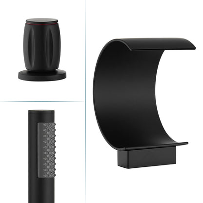 Recea Triple Handle Deck-Mount Roman Tub Faucet with Diverter and Handshower
