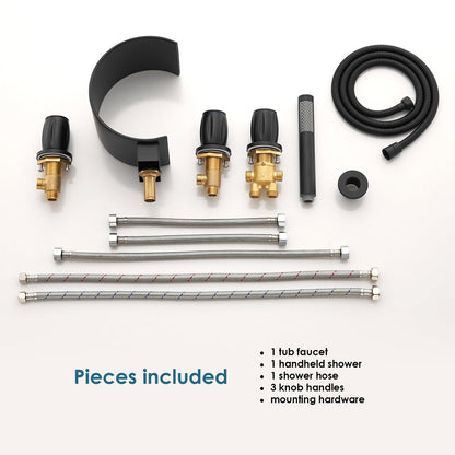 Recea Triple Handle Deck-Mount Roman Tub Faucet with Diverter and Handshower