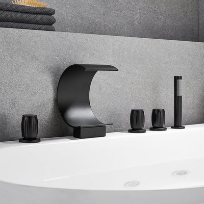 Recea Triple Handle Deck-Mount Roman Tub Faucet with Diverter and Handshower