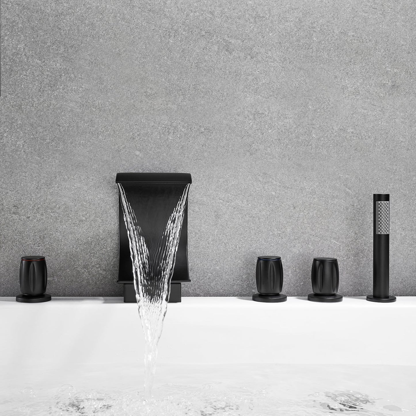 Recea Triple Handle Deck-Mount Roman Tub Faucet with Diverter and Handshower