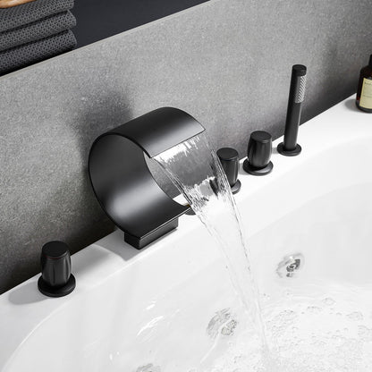 Recea Triple Handle Deck-Mount Roman Tub Faucet with Diverter and Handshower
