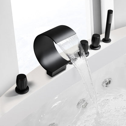 Recea Triple Handle Deck-Mount Roman Tub Faucet with Diverter and Handshower
