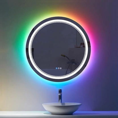 W24 x H32" Round Black Wall Mirror for Bathroom for over sink,Silver X-L050AC6080RGB