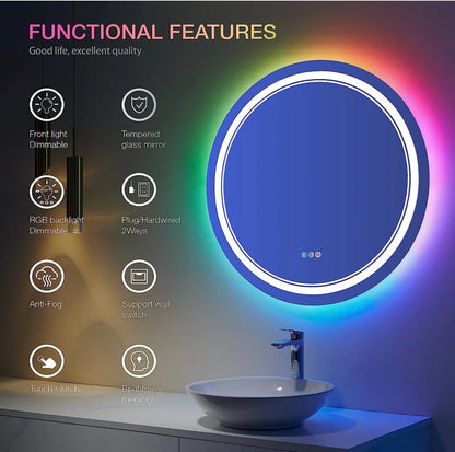 W24 x H32" Round Black Wall Mirror for Bathroom for over sink,Silver X-L050AC6080RGB
