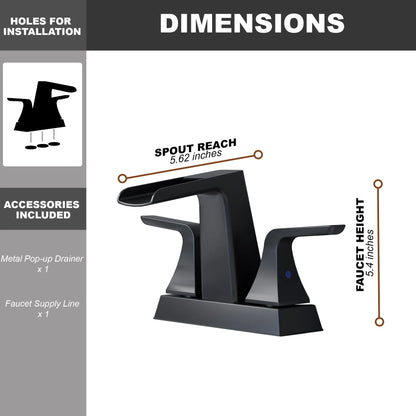 2 Handle Waterfall Brass Bathroom Sink Faucet 4 Inch Center Set