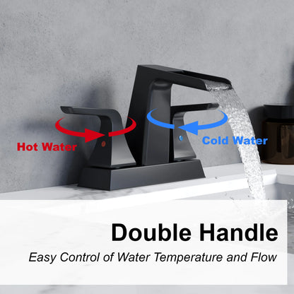 2 Handle Waterfall Brass Bathroom Sink Faucet 4 Inch Center Set