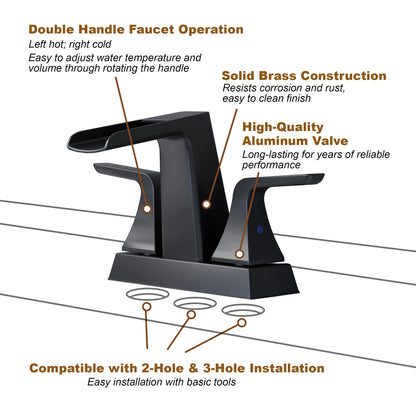 2 Handle Waterfall Brass Bathroom Sink Faucet 4 Inch Center Set